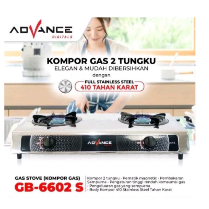 Kompor gas Advance 1 tungku & 2 tungku stainless tahan karat/ kompor gas