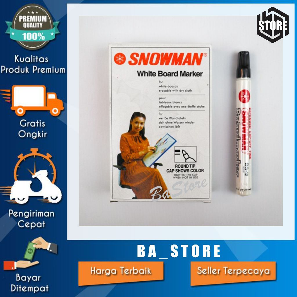 

SNOWMAN WHITEBOARD MARKER BLACK BLUE RED BG-12 SPIDOL PAPAN TULIS ABG-12