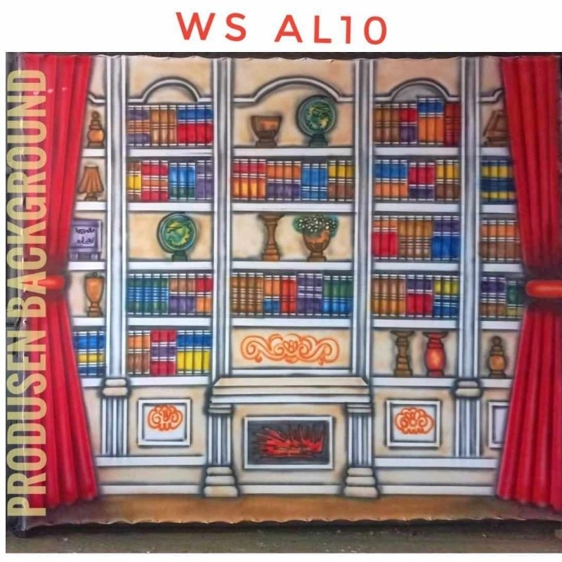READY COD Kain 3x2,5m Background Wisuda Latar Rak Buku Studio Foto Kode WS AL10