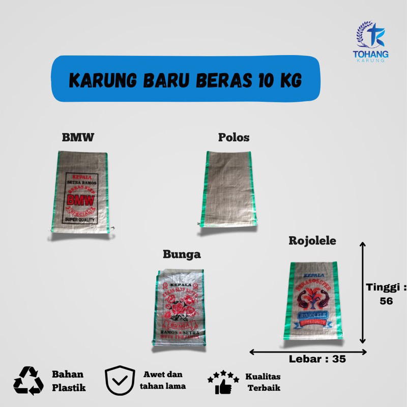 Karung plastik baru beras 10kg rojolele polos bunga bmw