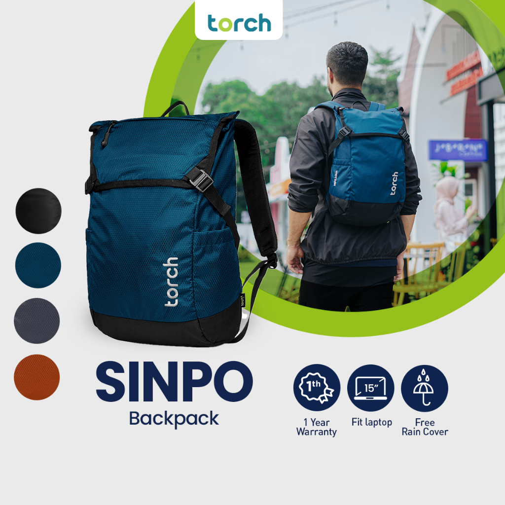 TORCH Sinpo Tas Ransel Punggung Sekolah Kerja Travelling Laptop Pria Wanita Tahan Air 19 Liter - Dai