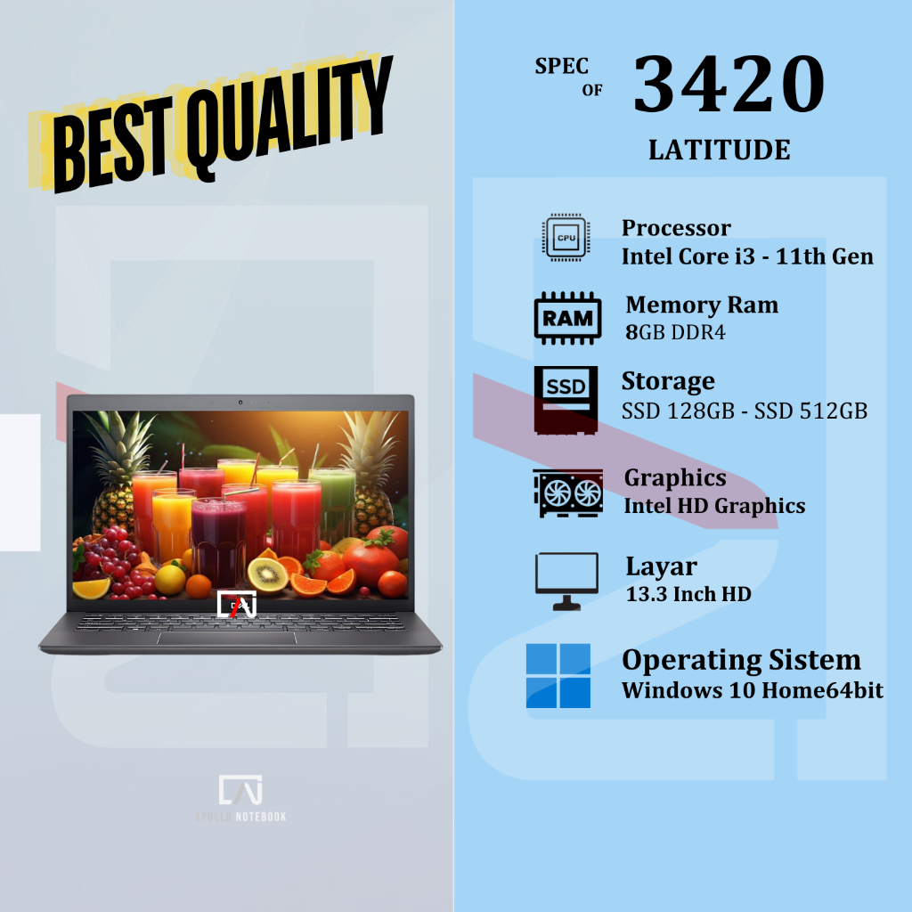 Laptop Dell Latitude 3301/3420 i3 - Windows - Ringan Second Mulus & Bergaransi