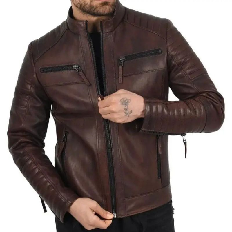 Jaket Kulit Domba-Jaket Kulit Aslii 100%-Jaket Motor Kulit Asli-Jaket Kulit Pria Biker-Jaket Kulit M