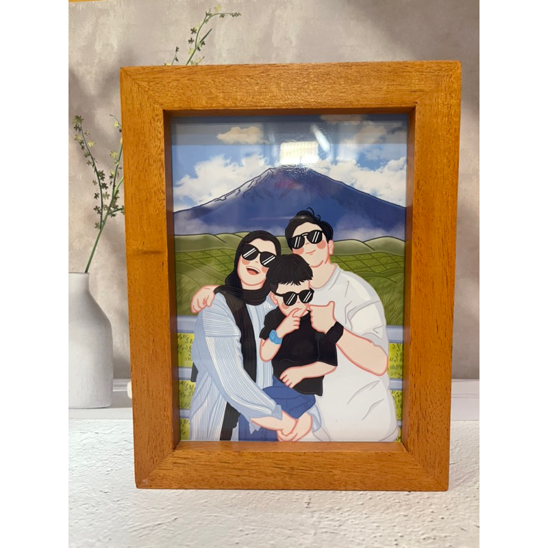 Wood Frame Double Acrylic 5R / Custom Ilustrasi
