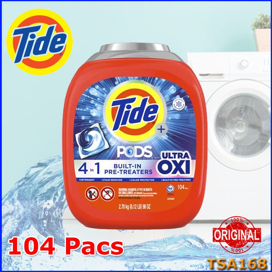 Tide PODS Ultra OXI Laundry Detergent 4 in 1 104 Pac Pod Sabun Cuci Deterjen untuk Mesin Cuci