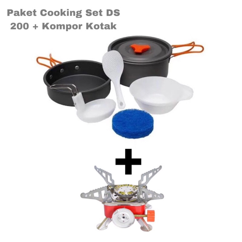 Paket Bundling Murah Alat Masak Camping Cooking Set DS 200 Dan Kompor Kotak Kovar K 202 - Satu Set A