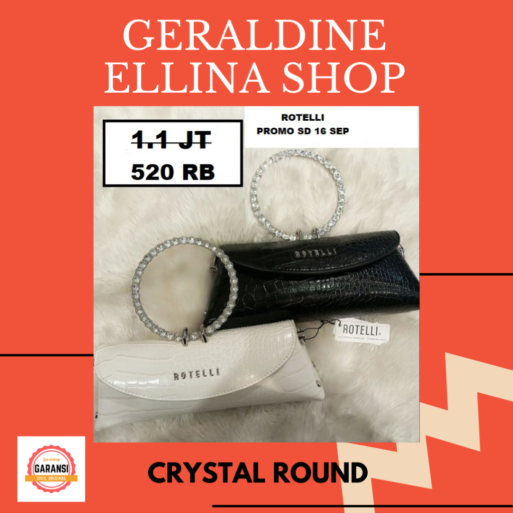 Tas clutch Rotelli wanita seri CRYSTAL ROUND original 100%