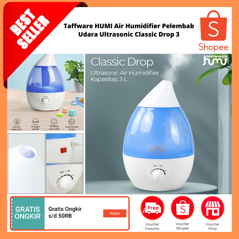 HUMI Air Humidifier Pelembab Udara Ultrasonic Classic Drop 3L / Pelembap Udara Pengharum Ruangan