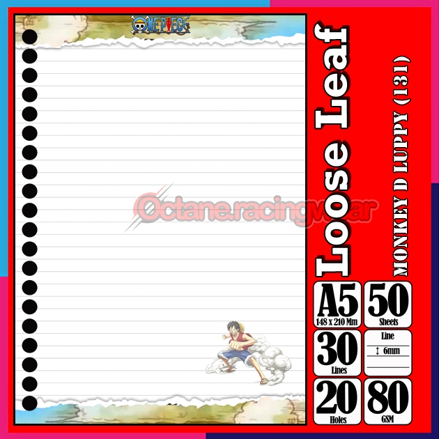 

Loose Leef Leaf A5 Isi 50 Lembar Binder Karakter Monkey D Luppy Mugiwara Anime One PieceTerbaru Polos refil Refill Vol-33