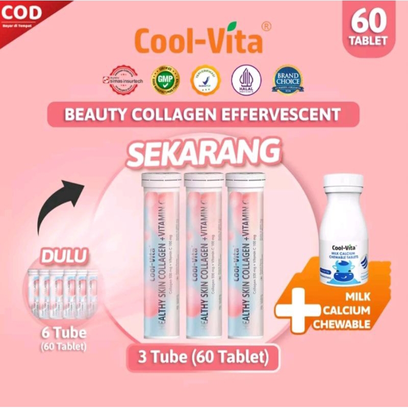 

(IDS 6+1CAL) CoolVita Minuman Larutan Rasa Buah Peach 6 Botol dan Tablet Kunyah Rasa Susu