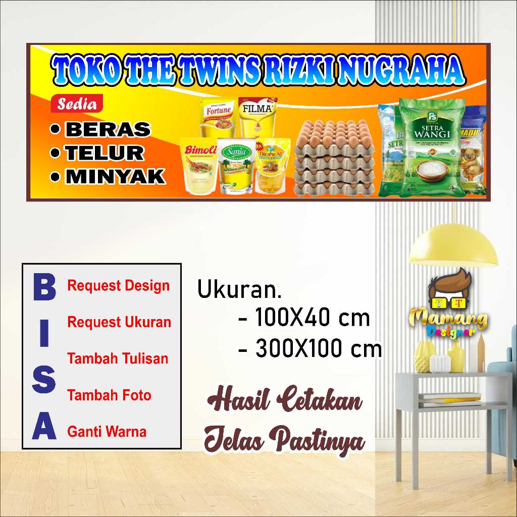 Spanduk Banner Custom Toko Beras, Minyak dan Telur bb