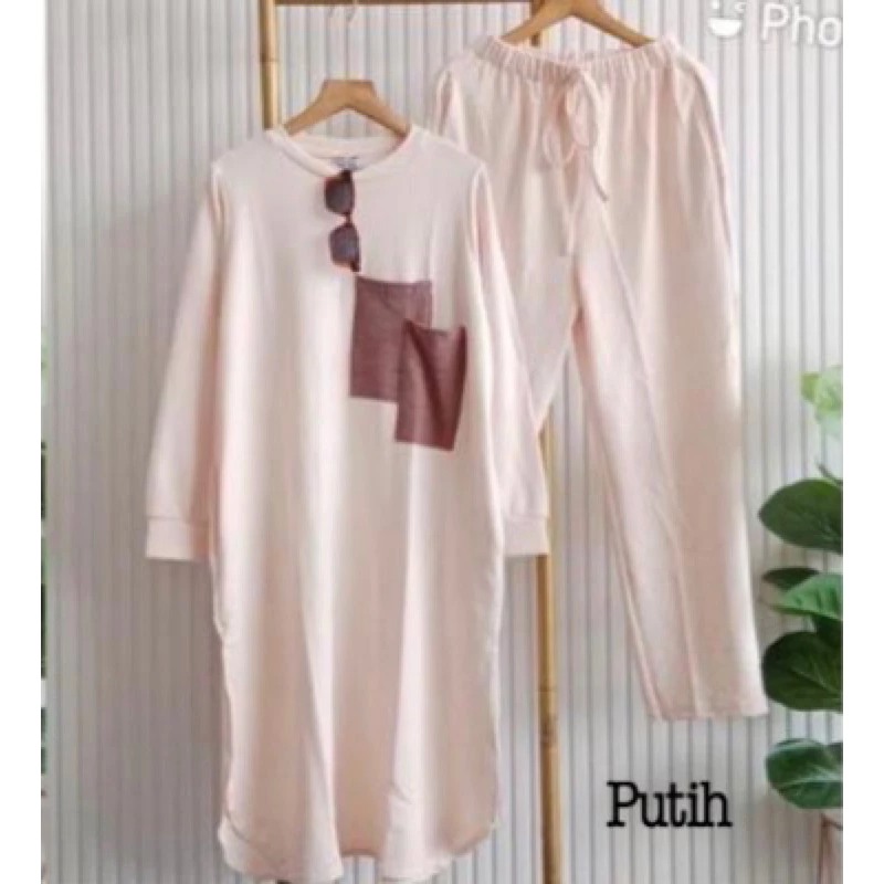 SAMLA SET TUNIK CRINKLE POLOS LD 110 / SET WANITA KEINIAN / SETELAN TUNIK POLOS / ONE SET CRINKLE