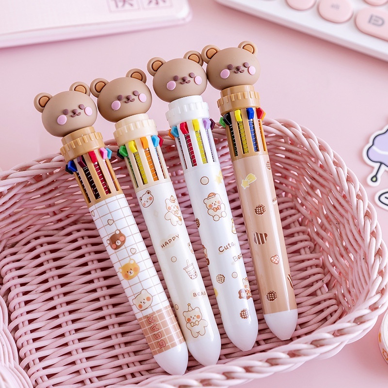 

1PC Pulpen 10 Warna Karakter Beruang Lucu / Bolpoin 10 Warna Motif Teddy Bear