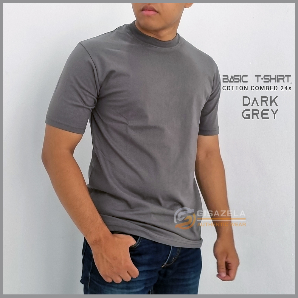 GISAZELA Kaos Polos Distro Pria Original 100% Premium Abu Tua Cotton Combed 24s