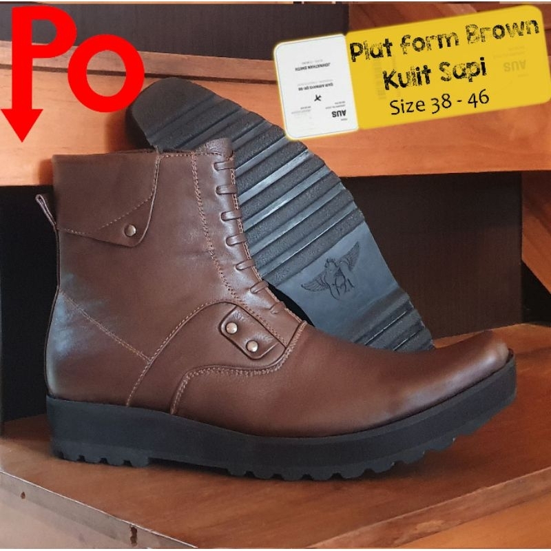 sepatu pdh pria merk p21 kulit asli model PLATFORM BROWN