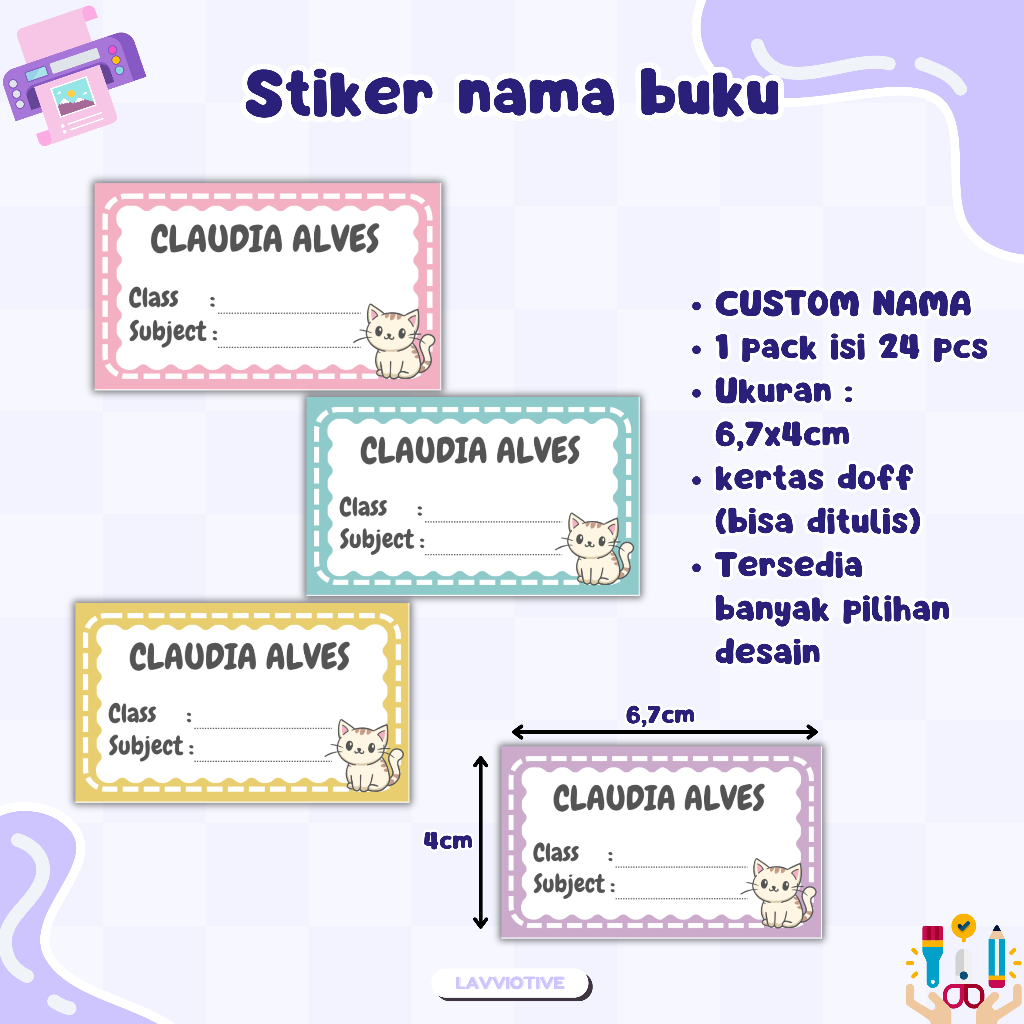 

Stiker nama buku pelajaran custom 24 pcs / stiker label nama lucu unik aesthetic buku sekolah matpel