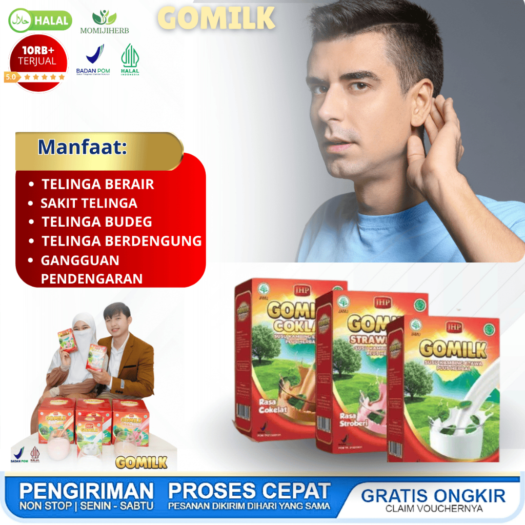 GOMILK Susu Kambing Etawa Plus Obat Herbal Telinga Budeg Telinga Tuli Gangguan Pendengaran Kurang Pe