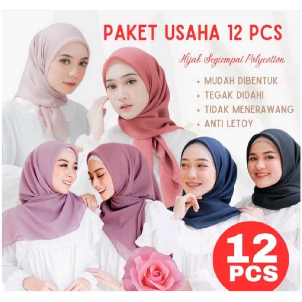 PAKET USAHA 12PCS BELLA SQUARE PREMIUM//GROSIR BELLA //HIJAB SEGIEMPAT BELLA