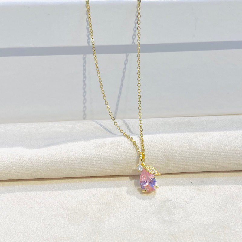 kalung permata pink titanium anti karat anti menghitam awt