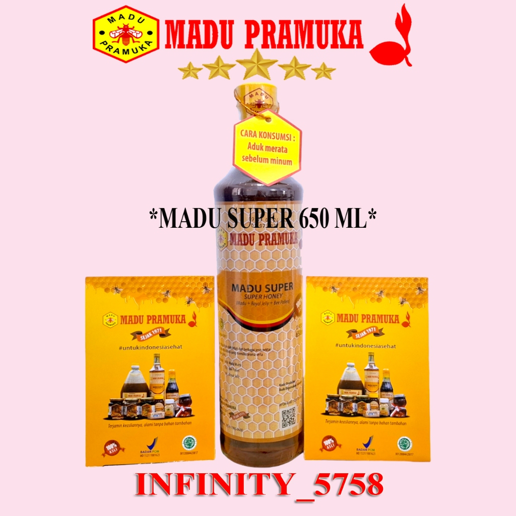 

MADU PRAMUKA SUPER 650 ML (Madu, Royal Jelly & Bee Pollen)