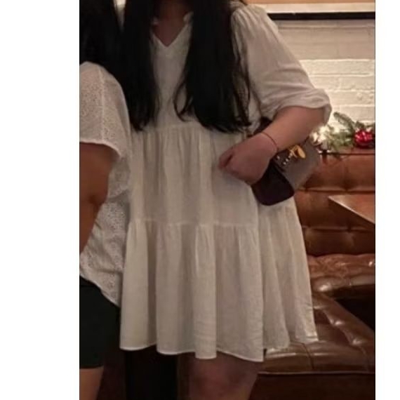 Dress Korea Babydoll Crinkle Putih Lengan Balon