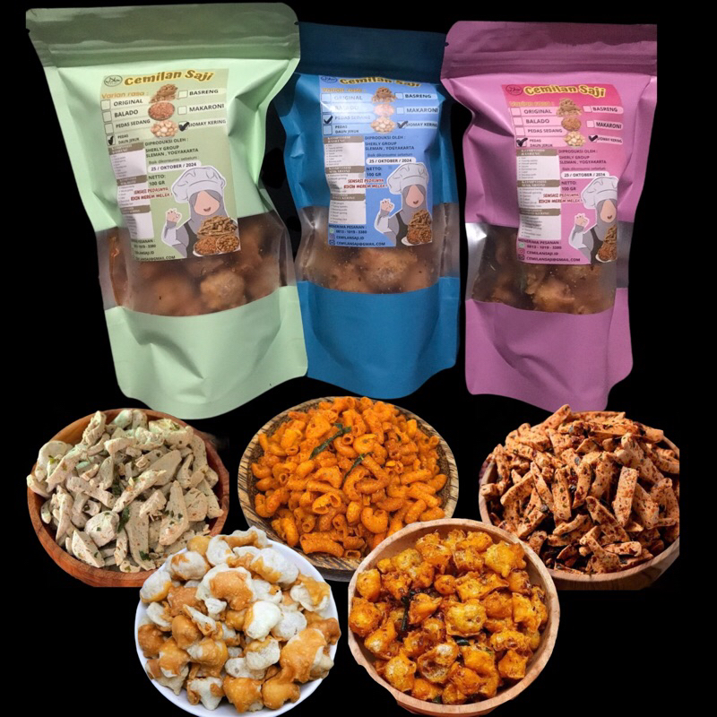 

PAKET BUDLING 3 CEMILAN SAJI ( BASRENG , MAKRONI , SIOMAY KERING ) 100 Grm.