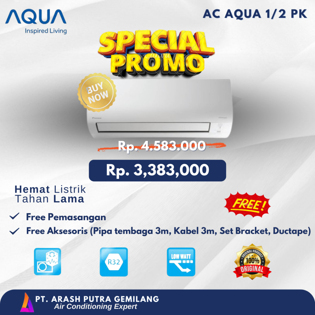 AC Aqua 1/2 PK Standard - Paket Pasang