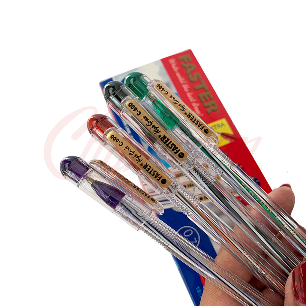 

Faster C6 Ballpoint Rubber Grip/Pulpen cetek 0.7mm isi12 warna hitam Pulpen Faster C600