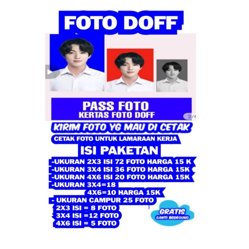 cetak pas foto doff lamaran kerja murah