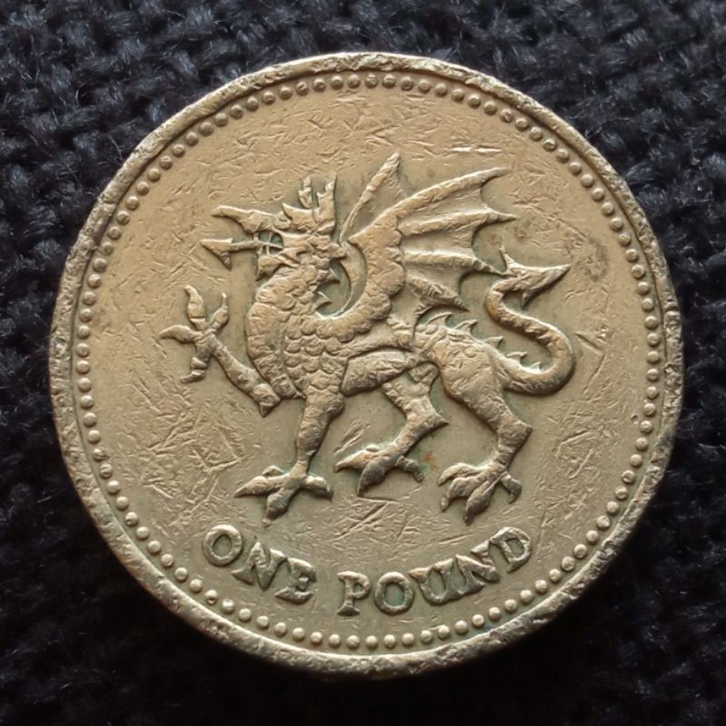 Uang Koin Kuno Inggris 1 Pound Lama Naga Wales Seri Lambang Heraldik Commemorative