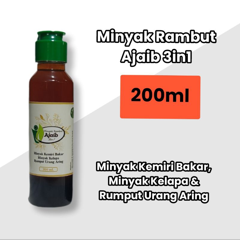 Minyak Rambut Ajaib 200ml, 3in1 (Minyak Kemiri Bakar, Minyak Kelapa & Urang Aring)
