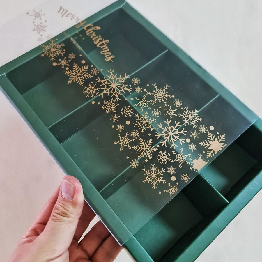 

10 pcs dus natal kotak hampers kue cookies box packaging sekat 6 edisi christmas-hijau tua