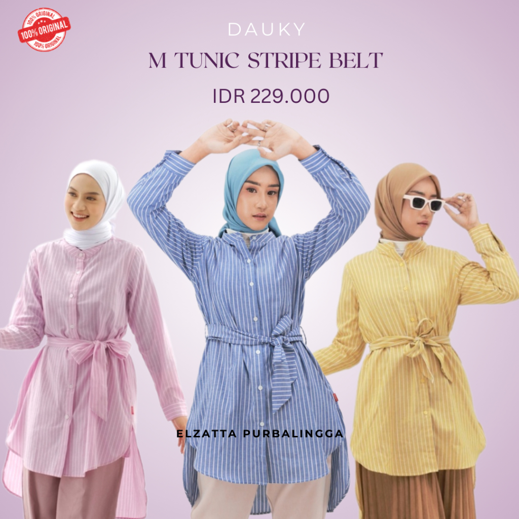 Dauky M Tunic Stripe Belt Bahan Katun Busui Friendly Adem Nyaman Dipakai