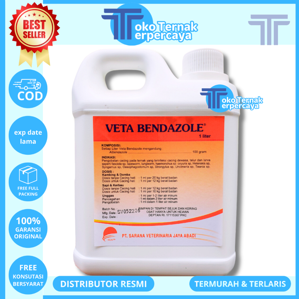 VETA BENDAZOLE 1 LITER - Obat Cacing Ternak - Obat Cacing Sapi - Obat Cacing Kambing - Obat Cacing D