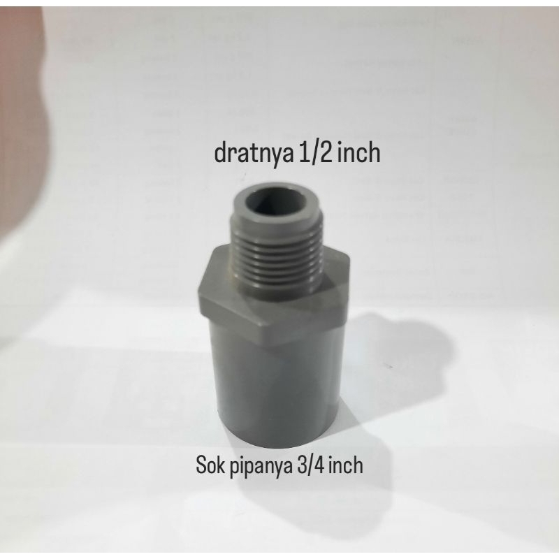 Sok Drat Luar 1/2 x 3/4 inch merk rucika / Sok Drat Luar PVC ½x¾" / Drat 1/2" , sok pipa 3/4"