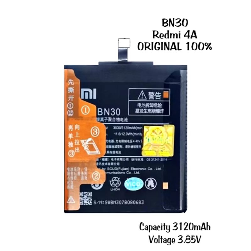 Batre Hp Xiaomi Redmi 4A BN30 Original 100%