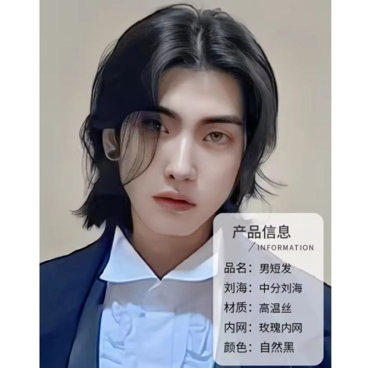 Diskon Surprise  Wig Pria Korea Rambut Palsu Gondrong Lurus Belahan Tengah Permanen Warna Hitam Cowo