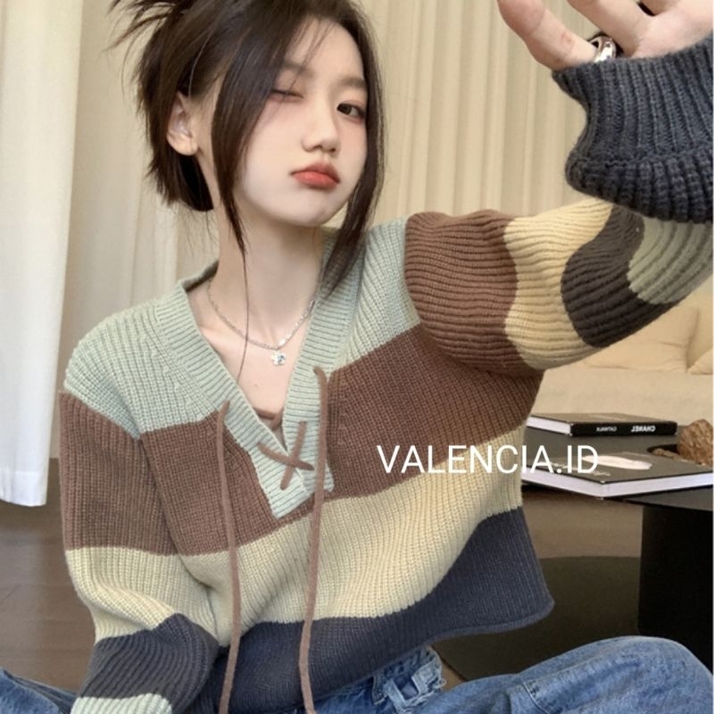 CROP TOP SWEATER RAJUT ZBX TEBAL LENGAN BALON IMPORT.