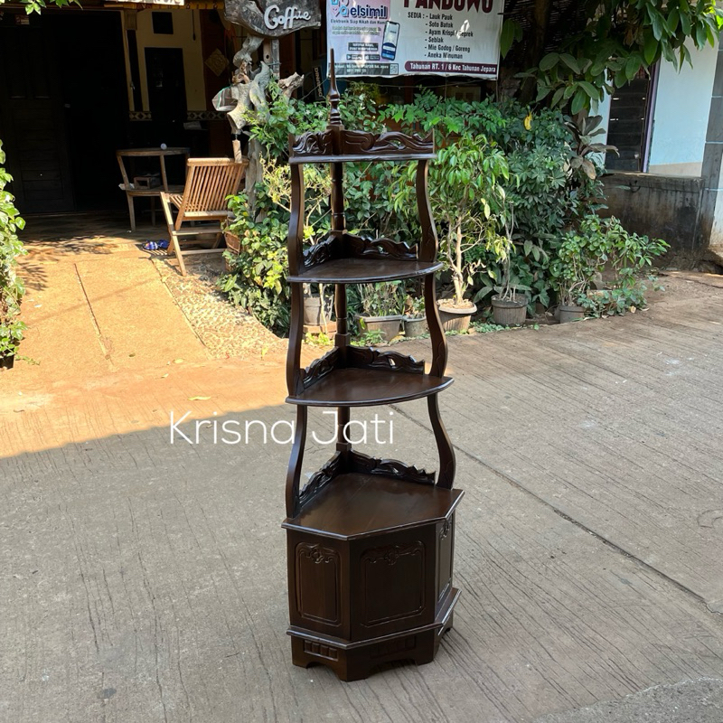 rak sudut pajangan minimalis ukir kayu jati | READY STOCK