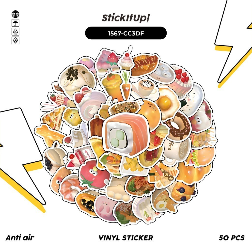 

COD✨ 100 Pcs Stiker Pack Cartoon 3D Food Lucu Aesthetic Vynil Waterproof untuk Freebies Sticker Buku Journal Casing HP Laptop