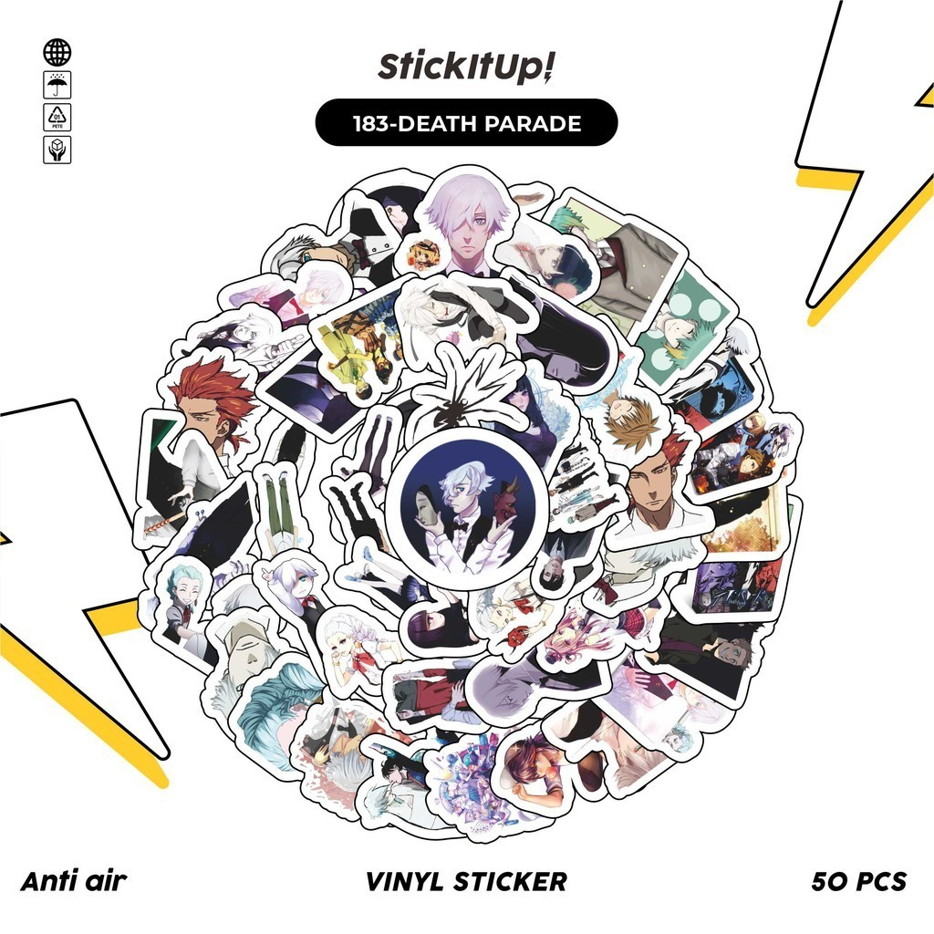 

COD✨ 50 Pcs Stiker Pack Motif Anime Death Parade Lucu Aesthetic Vynil Waterproof untuk Freebies Sticker Buku Journal Casing HP Laptop
