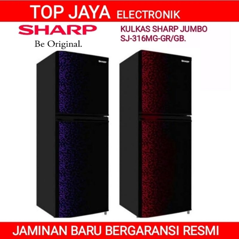 KULKAS SHARP 2 PINTU JUMBO SJ-316MG-GR-GB/LEMARI ES 2 PINTU SHARP TANPA BUNGA ES