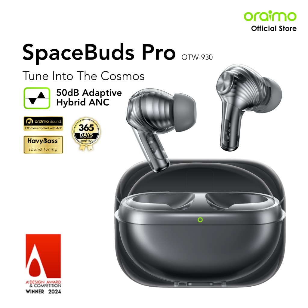 oraimo TWS Headset Bluetooth Gaming v5.4 Spacebuds Pro OTW-930 Audio Spasial Hibrida 50dB Adaptif Pe