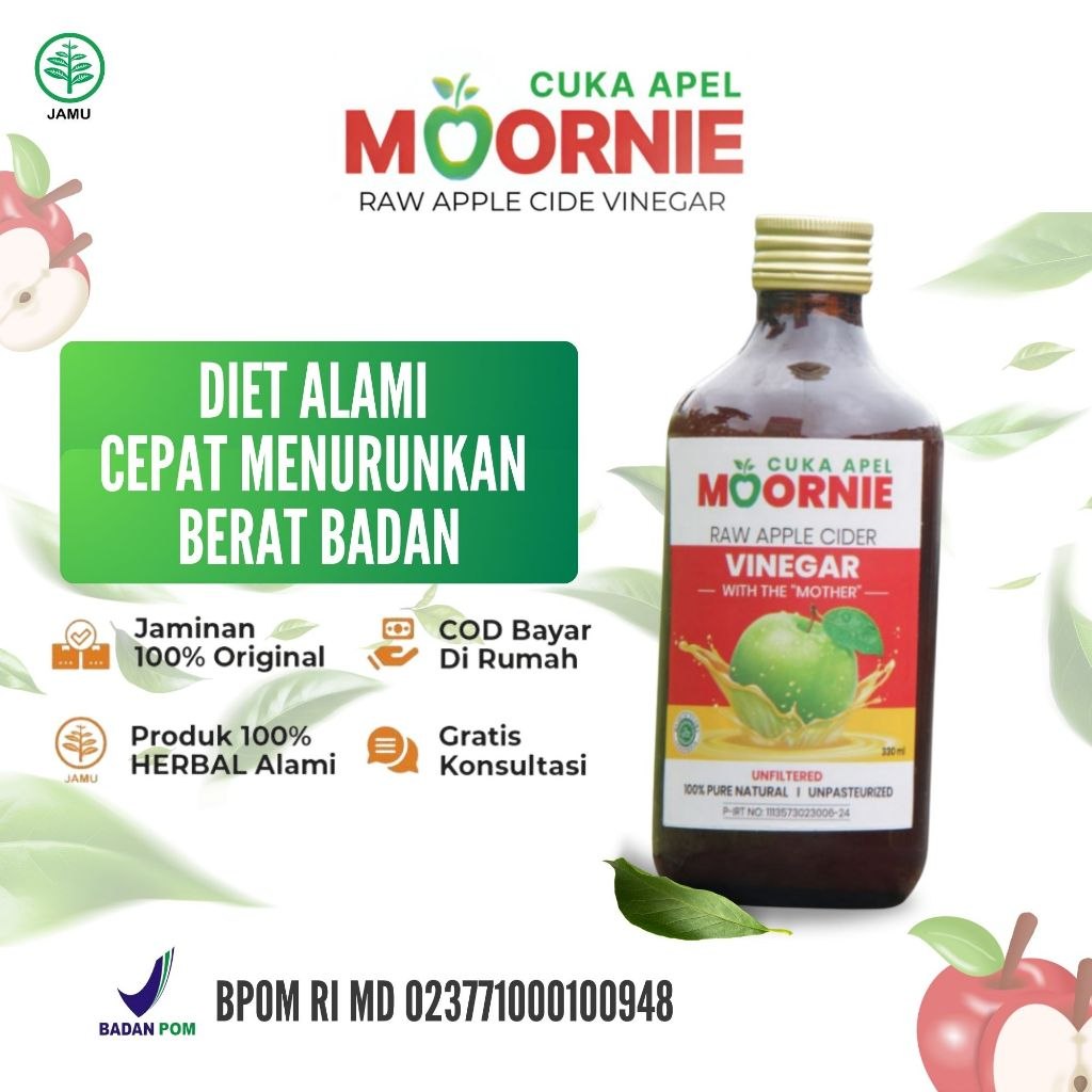 

APEL MOORNIE With Mother Original Apple Cider Vinegar 100% Murni Apel BPOM