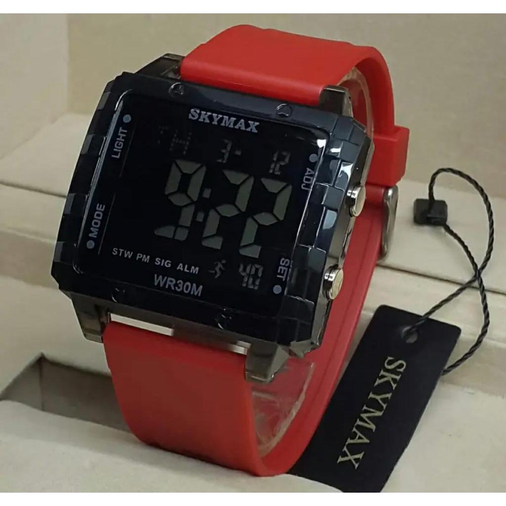 OUTDOOR JAM TANGAN SKYMAX RUBBER RED DIGITAL WATCH ORIGINAL WATER RESISTANT