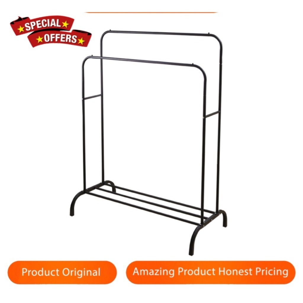 New Double Stand Rak Baju Gantungan Jemuran Baju Besi Stand Hanger Paling Murah