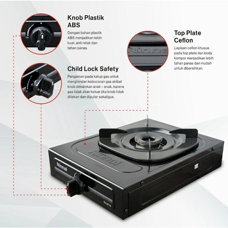 Kompor Gas RINNAI 1 Tungku RI-201S Kecil Elegan