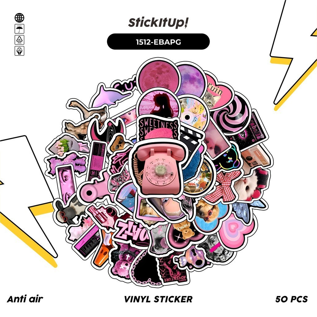 

COD✨ 100 Pcs Stiker Pack Euramerican Black And Pink Graffiti Lucu Aesthetic Vynil Waterproof untuk Freebies Sticker Buku Journal Casing HP Laptop