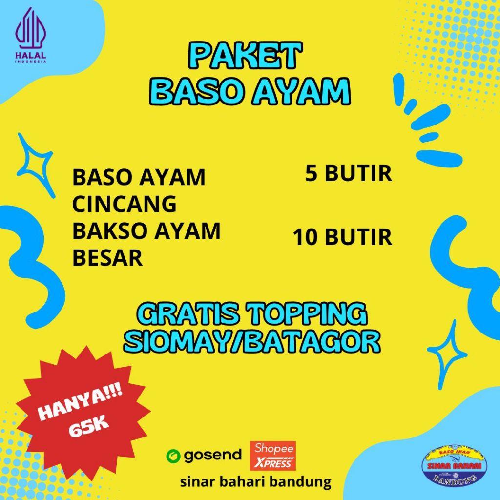 

Bakso ayam paket mix isi cincang/bakso besar gratis topping siomay/batagor mini kemasan vacum