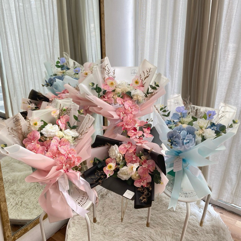 READY | ORCHID GARDEN ARTIFICIAL BOUQUET | DAZZLE FLORIST - Buket Bunga Anggrek Palsu Mix Hadiah Gif